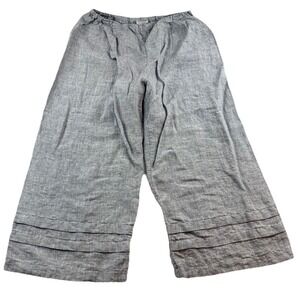 Go Lightly Gray Linen Wide Leg Crop Pull On Pants Size 2 Size M USA